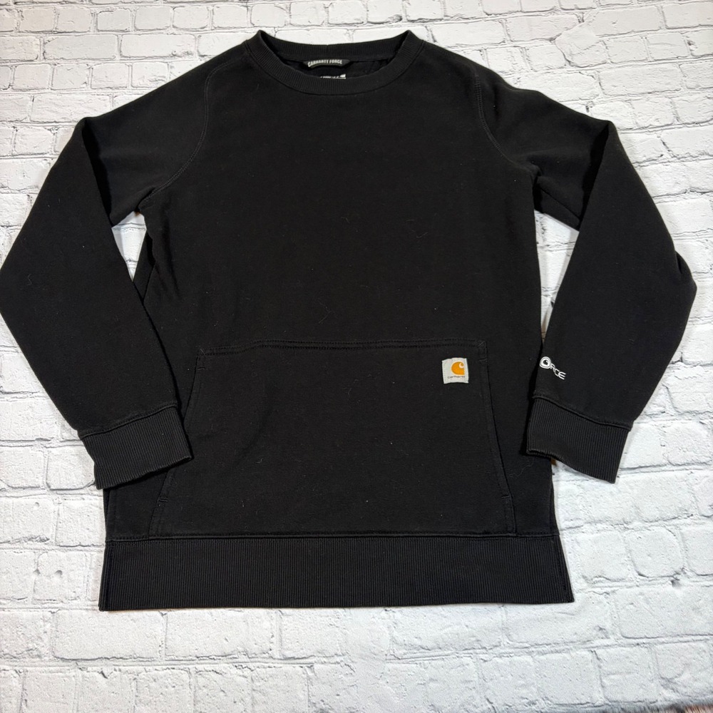 Carhartt Force Relaxed Fit Black Crewneck Sweatshirt Womens XS Pouch Pocket